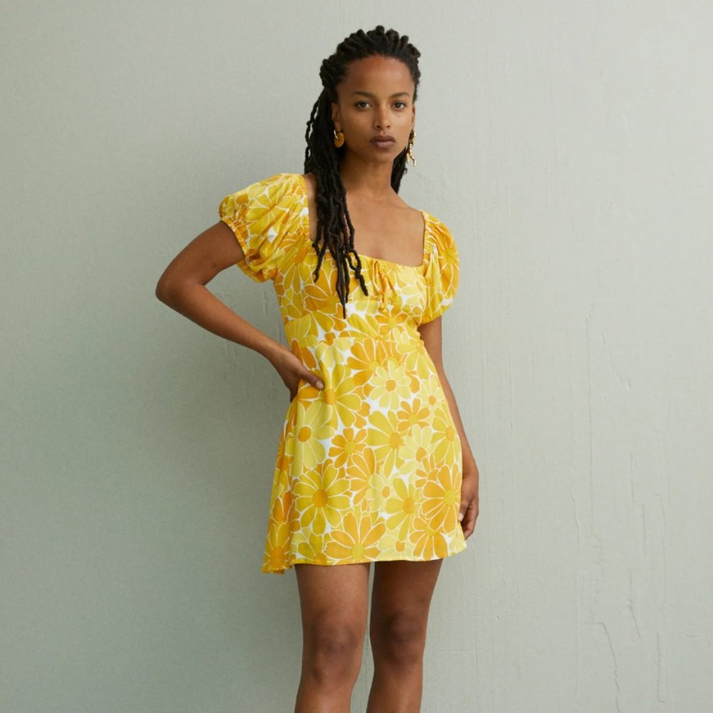 FAITHFULL THE BRAND - LOVITA MINI DRESS CANARIA IN FLORAL MARIGOLD